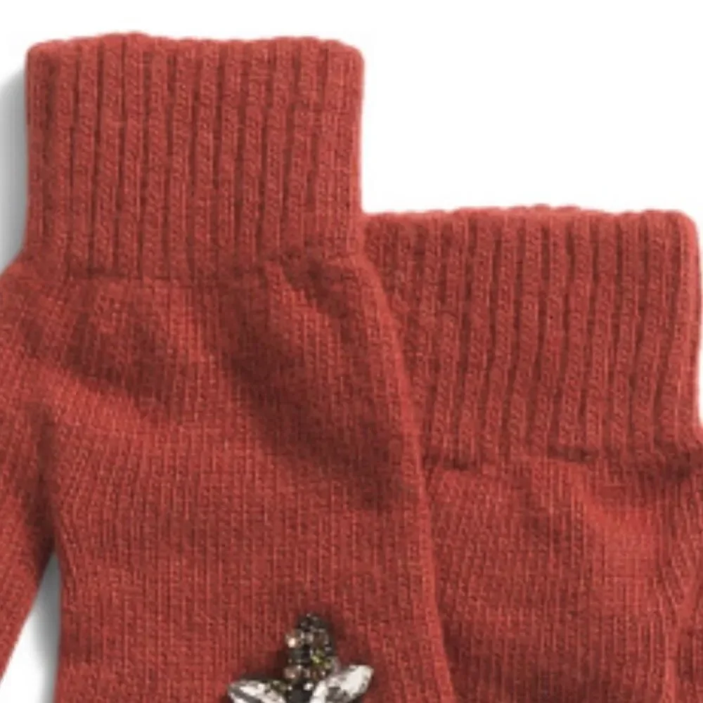 StilEstro Rust Cashmere Wool Blend Fine Knit Jeweled Ring Finger Detail Gloves